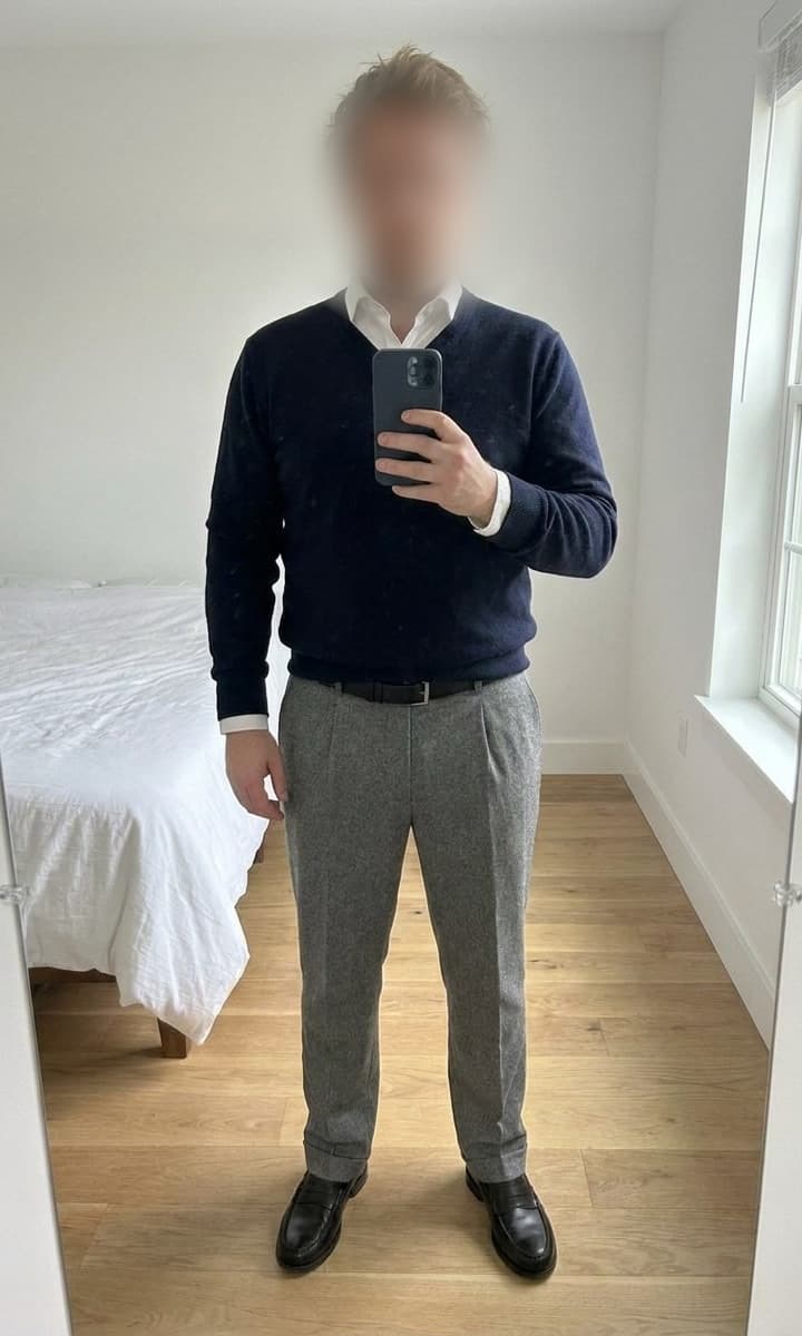 Rafael wearing the reference outfit in his own room